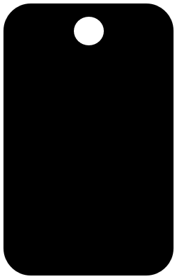 A black anodized aluminum club tag with a silver club crest, attached to a loop, displayed against a marble background.