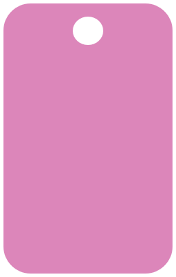 A pink anodized aluminum club tag with a silver club crest, attached to a loop, displayed against a marble background.