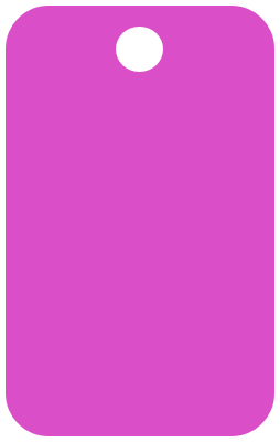 A purple anodized aluminum club tag with a silver club crest, attached to a loop, displayed against a marble background.