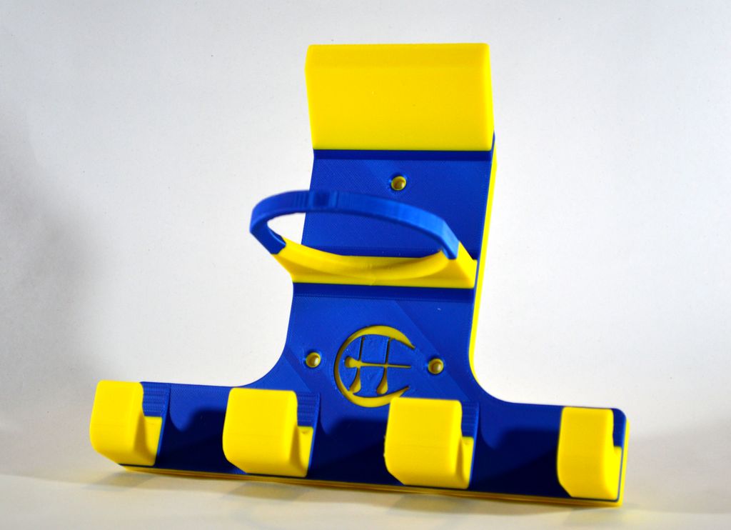 Triple hurling holder in premier Colours of blue and yellow on a white background. 